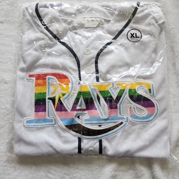 Tampa Bay Rays Pride Baseball Jersey Adult Mens XL Rainbow Button Up MLB NEW - Picture 4 of 4